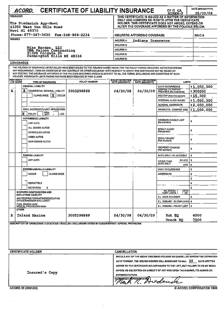 A copy of our liability insurance policy.